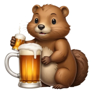 A relaxed beaver leaning back with a foamy beer mug sticker