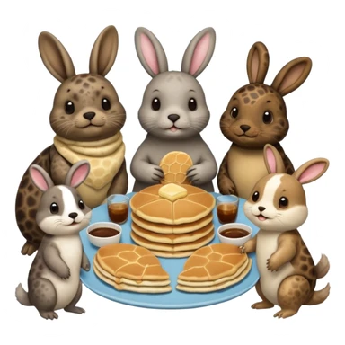 Seal, dog, bunny, turtle eating pancakes in 1 image sticker