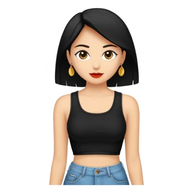 Siyah uzun saçlı siyah ceket  polar ceket ceket gevşek biraz omzundan çıkıyormuş gibi ve bugday ten rengi soltaraftaki omzundan çıkık sadece içinde de siyah crop var crop açık esmer sticker