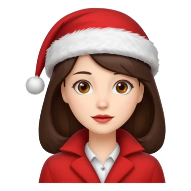 brunette woman with wearing Santa sticker
