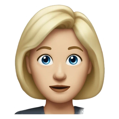 widow with blonde, shoulder length hair with bangs all across forehead and sides swept back from face, blue eyes,  60 years old, 180 pounds sticker