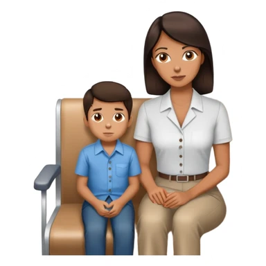 Paciente mujer en sala de espera con su hijo sticker