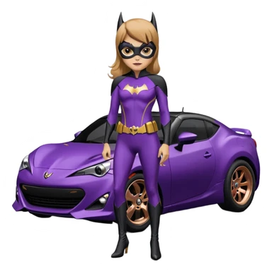 Satin black and rose gold 60’s Batgirl themed Scion FR-S hot rod (tight fitting purple suit on her) sticker