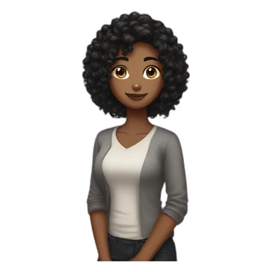 woman brown skin long black curly hair with black cat sticker