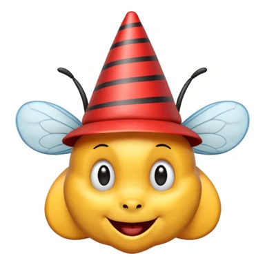 Bees with red Birthday Hat, Happy bee with striped party hat sticker