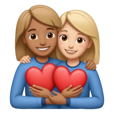 two non descript people hugging with hearts sticker