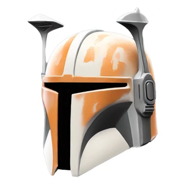 Pastel orange and white colored Mandalorian helmet with antenna sticker