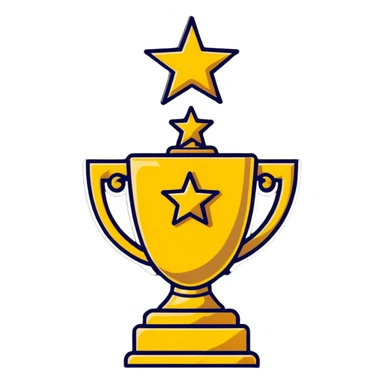 gold trophy with five stars above it sticker