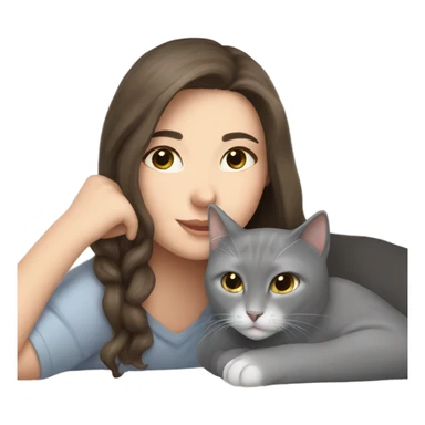 Brunette White girl and grey cat snuggling sticker