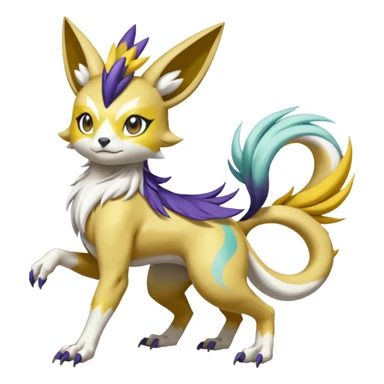 Colorful Skilled Adept Graceful Asian Painted Garurumon-Meloetta-Renamon-fusion-hybrid-creature (full body) sticker