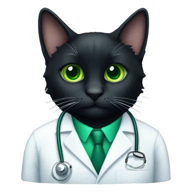 Fluffy black cat doctor with green eyes sticker