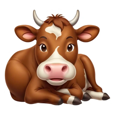 Meme-Worthy Cute Sleeping Brown Cow Portrait Emoji, Head resting peacefully with a contented smile, showcasing a robust build and a luxuriously soft deep brown hide, eyes shut in a serene, restful nap, Simplified yet hilariously adorable features, highly detailed, glowing with a soft, drowsy light, high shine, relaxed and utterly lovable, stylized with an air of playful laziness, bright and heartwarming, soft glowing outline, capturing the essence of a comically sleepy cow, so meme-worthy it feels like it could instantly become the next viral sensation of adorable slumber! sticker