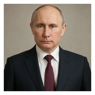 highly realistic photorealistic portrait of Vladimir Putin, neutral expression, full upper body visible, centered in the frame sticker