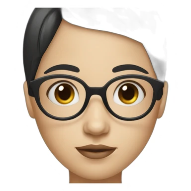 girl with blue eyes , black hair fringe ,white skin and a little cheek and glasses sticker