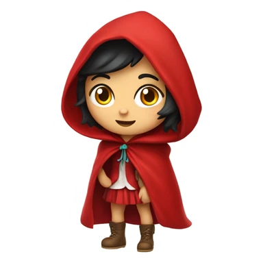 Little Red Riding Hood looks straight with black hair full body pose red cloak sticker