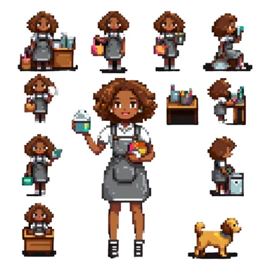 brown woman with curly hair, it girl style, doing everyday activities sticker