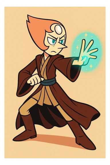 Pearl from Steven Universe dressed as a Jedi, using the Force, flowing robes, stylized animation sticker