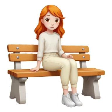 Autumn trees ginger girl sitting on bench wearing cream pants sticker