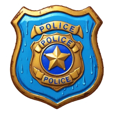 synthwave - aesthetic brilliant divine lighting, oil paint - vintage police badge rusty and wet from the rain sticker