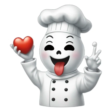ghost chef blowing a kiss with a heart sticker