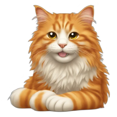 Fluffy messy hair orange cat licking her feet sticker