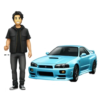 Katanasword with a R34 skyline in the back sticker