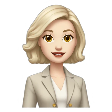 pale skin woman with ash blonde Straightened bob Hair, White Spacious classical jacket, beige palazzo Arrow pants and gray blouse holding a color palette in the hands sticker