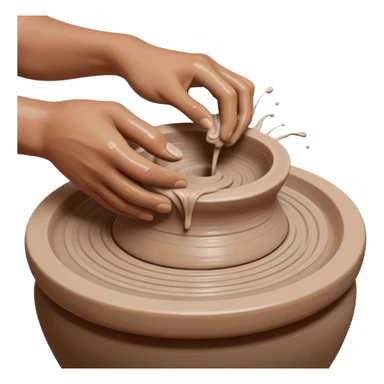 Cinematic Realistic image of a ceramic pottery wheel in action, with skilled hands shaping wet clay into a graceful form, featuring intricate details of swirling textures and gentle water splashes, illuminated by soft, artisanal lighting sticker