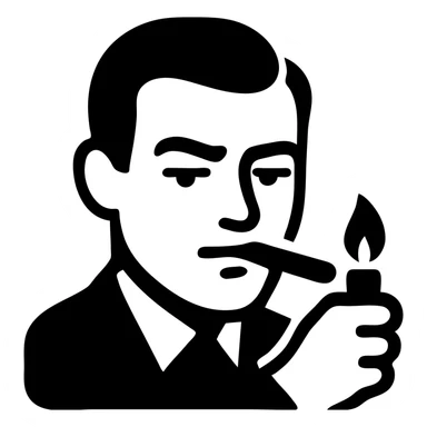 a guy with hazel eyes and slicked back brown hair stay with a lighter and a cigarette in his mouth with a sly expression on his face sticker