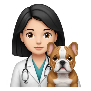 joven médico con el pelo un poco largo pero no tanto y lacio, que tenga un estetoscopio de color de piel tez negra calida !!! que sostiene un bulldog francés blanco y negro  sticker