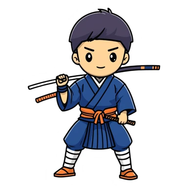 Japanese high school boy practicing kendo in traditional kendo uniform sticker