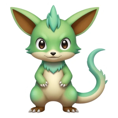 Pastel warm colorful-green-brown-gradient anime-styled edgy cool badass cute random Fakémon-creature, with random markings, full body sticker