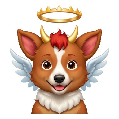 Red heeler with devel horns and angle halo sticker