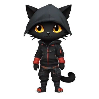 Edgy Shy Anthro Ninja boyish cool pretty dark black Litten-Pokémon-cat-fursona-animal techwear sticker