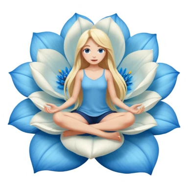 full body woman long blonde hair blue eyes white skin sitting inside giant flower bloom sticker