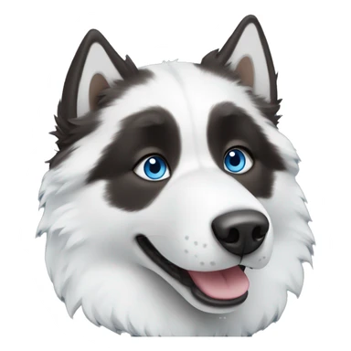Black and white fluffy husky with one blue eye and one brown eye sticker