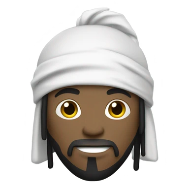 Guy with dreadlocks dressed as a white ninja with a sword sticker