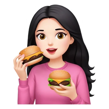 White girl in pink clothes and long black hair eating burger sticker