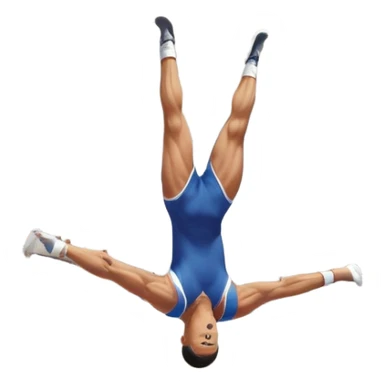 A professional male athlete performing on the parallel bars, showcasing strength and grace. His body is in mid-motion as he holds a perfect inverted position, demonstrating control and balance. The background features a bright gymnasium with high ceilings and a crowd cheering in the distance. sticker