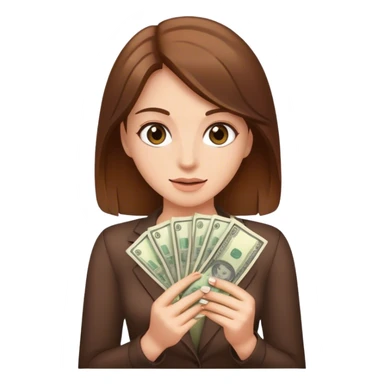 realistic portrait of brown hair woman with money sticker