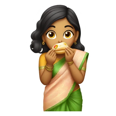 Desi indian girl eating pani puri, wearing shal sticker
