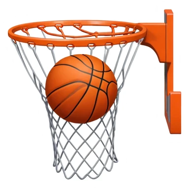 A close-up of a basketball shield and hoop with the ball swishing through the net, captured mid-air. The background emphasizes the tension and excitement of the moment, with the rim and net in sharp focus, showcasing the precision and skill of the sport. sticker