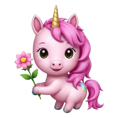 Cute happy anime  pink baby unicorn holding a flower 
 sticker