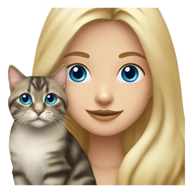 Pretty Blonde woman with blue eyes holding a Norwegian forrest cat  sticker