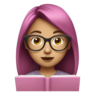 girl with glasses and dark hair reading on a pink tablet sticker