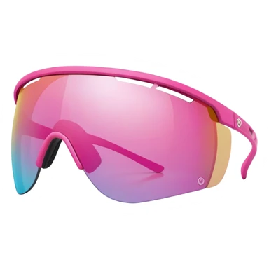 sporty pink shield visor sunglasses with aerodynamic shape, athletic design, wraparound one-piece lens sticker