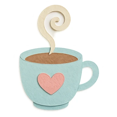 coffee cup with cute heart and swirl steam, soft pastel hand-drawn style sticker