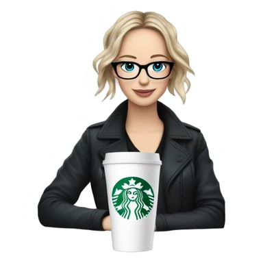 Photo of Brunette Jennifer Lawrence wearing black glasses and blue eyes drinking Starbucks  sticker