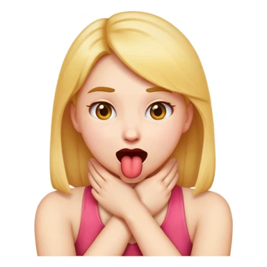 girl emoji putting her hands crossed around her neck with mouth open and sticking tongue out sticker