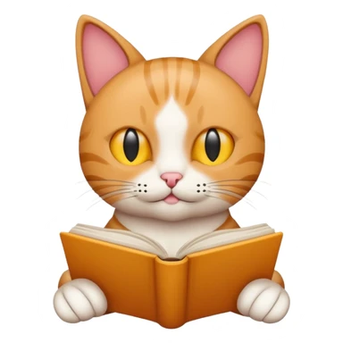 minimal outline icon of a cat reading, modern sticker